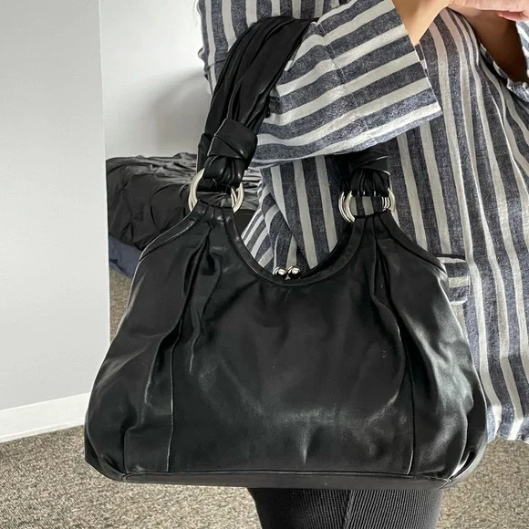 COACH PARKER BLACK LEATHER SATCHEL SHOULDER BAG - Picture 8 of 9